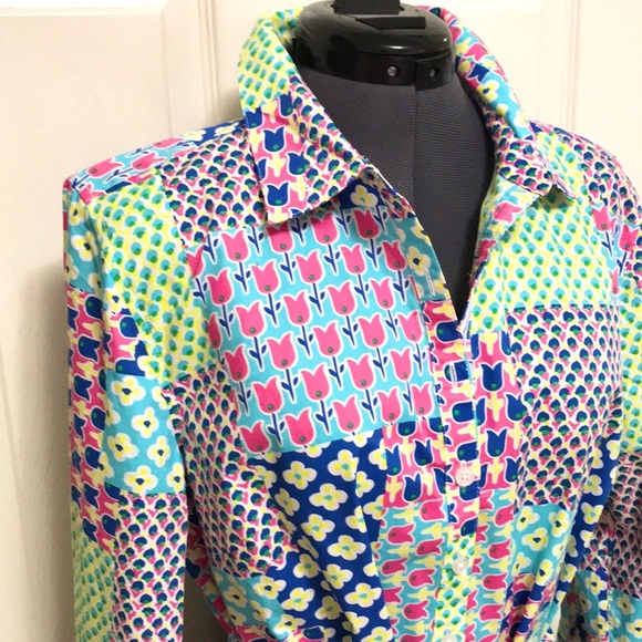 Talbots Island Patchwork Belted Shirt Dress - Picture 7 of 16